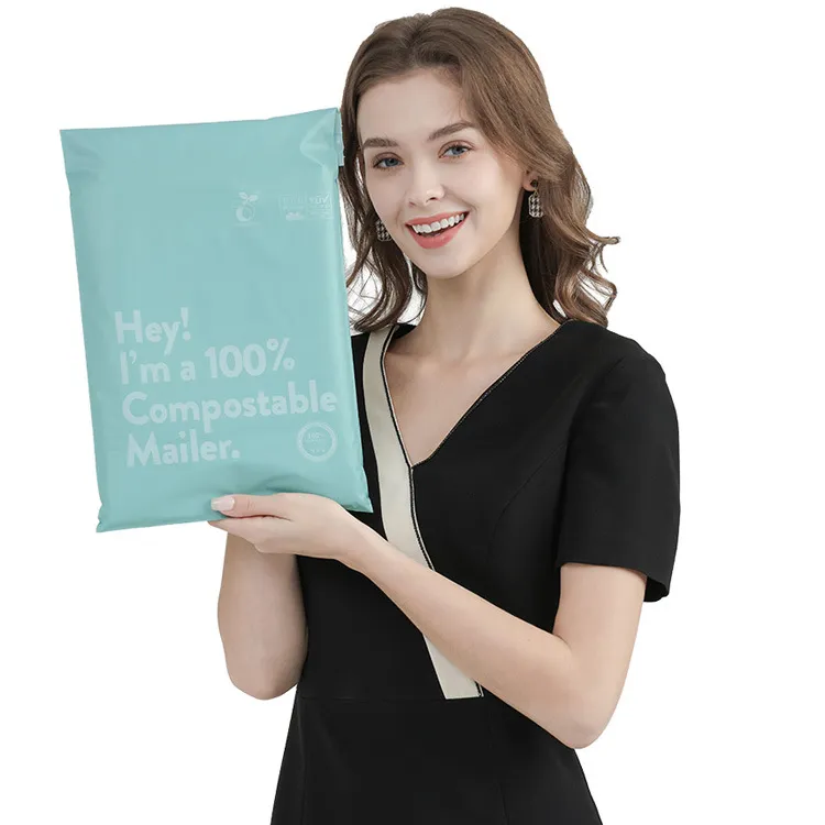 Biologisk nedbrydelige kurertasker Farverig posttaske PLA Custom forsendelsestasker med logo