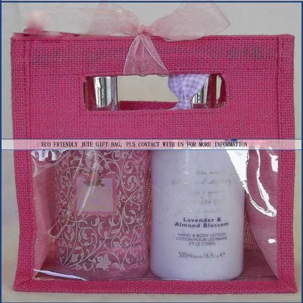 Vandtæt Jute taske hamp materiale og indkøbspose brug Jute gaveposer med silke bånd